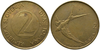 Словения 2 толара 2004 KM 5 латунь 4548-846