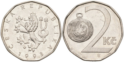 Чехия 2 кроны 1993 KM 9 сталь плакированная никелем 4573-1233