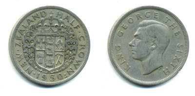 Новая Зеландия 1/2 кроны 1950 Георг VI (1936-1952) KM 19 медно-никель 35-623