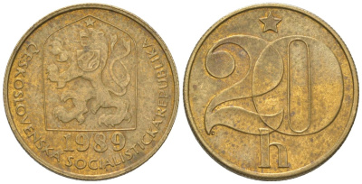 Чехословакия 20 геллеров 1989 KM 74 латунь 4115-949