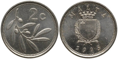 Мальта 2 цента 1998 оливковая ветвь KM 94 медно-никель 218-342