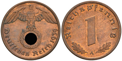Германия 1 рейхспфенниг 1939 A KM 89, J 361 бронза 4608-631