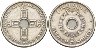 Норвегия 1 крона 1951 Хокон VII (1905-1957) KM 397.1 медно-никель 119-954