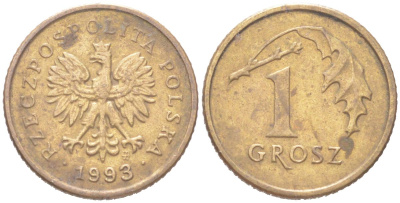 Польша 1 грош 1993 Y 276 марганец латунь 4614-565