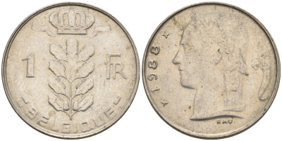 Бельгия 1 франк 1988 BELGIQUE KM 142.1 медно-никель 4592-516