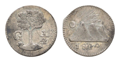 Республика Центральной Америки 1/4 реала 1844 KM 1 серебро 1524-611