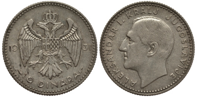 Югославия 10 динаров 1931 a, Александр I, монетный двор Париж KM 10 серебро  00-00