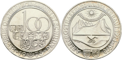 Австрия 100 шиллингов 1978 открытие Арльбергского тоннеля KM 2941 серебро UNC 02-118-45