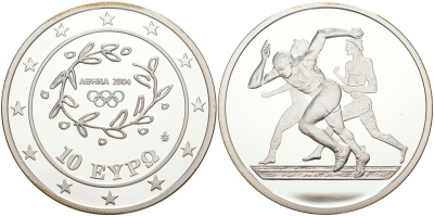 Греция 10 евро 2003 XXVIII летние Олимпийские игры 2004 года в Афинах, легкая атлетика, бег KM 190 серебро PROOF 1074-9-33