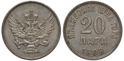 Черногория 20 пара 1908 Никола I Петрович (1860-1910-1918) KM 4 никель 4561-926
