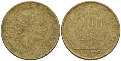 Италия 200 лир 1979 R, шестерня KM 105 алюминиевая бронза 85-516