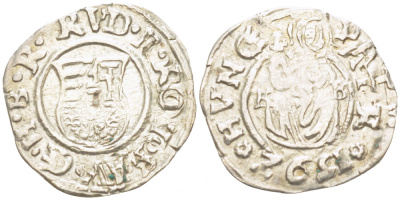 Венгрия 1 денар 1592 К-В, Рудольф II Габсбург (1576-1612), мадонна с младенцем серебро 413-2241