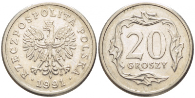 Польша 20 грошей 1991 MW KM 280 медно-никель 112-1248