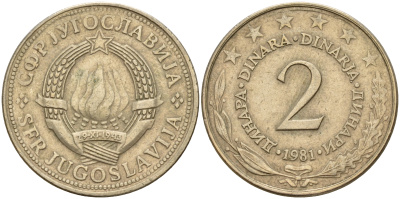 Югославия 2 динара 1981 Социалистическая Республика KM 57 медь никель цинк    4597-222