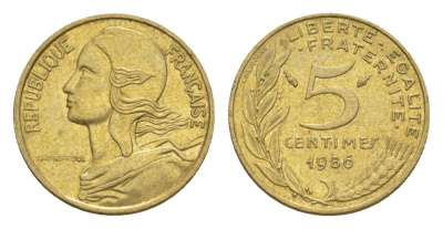 Франция 5 сантимов 1986 тип Morlon KM 933, Le Franc 125.22 алюминиевая бронза 4630-342