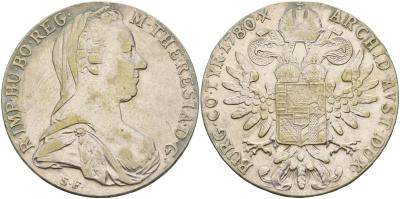 Австрия 1 талер 1780 SF, Мария Терезия, официальный рестрайк KM Т1 серебро 4578-314