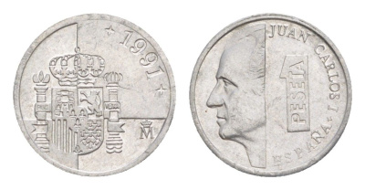 Испания 1 песета 1991 KM 832 алюминий 4632-337