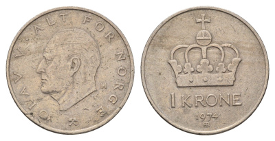 Норвегия 1 крона 1974 Улаф V (1957-1991) KM 419 медно-никель 190-844
