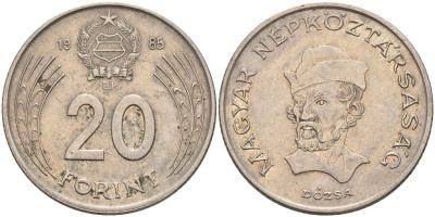 Венгрия 20 форинтов 1985 Дьёрдь Дожа KM 630 медно-никель 4593-1231