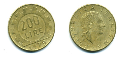 Италия 200 лир 1979 R, шестерня KM 105 алюминиевая бронза 54-1425