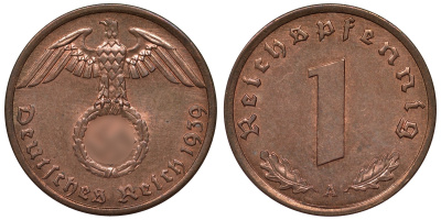 Германия 1 рейхспфенниг 1939 A KM 89, J. 361 бронза 4124-155