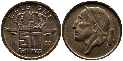 БЕЛЬГИЯ 50 САНТИМОВ 1973 BELGIQUE KM 148.1 бронза 4387-626