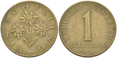 Австрия 1 шиллинг 1963 KM 2886 алюминиевая бронза 4571-745