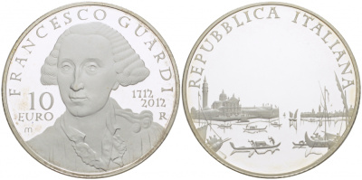 Италия 10 евро 2012 400 лет со дня рождения Франческо Гварди KM 354 серебро PROOF 05-099-24
