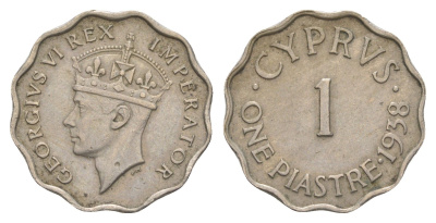 Кипр 1 пиастр 1938 Георг VI (1936-1952), год-тип KM 23 медно-никель 4652-322