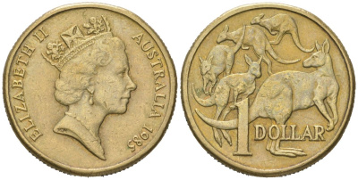 Австралия 1 доллар 1985 Елизавета II (1952-2022), кенгуру KM 84 алюминиевая бронза 92-122