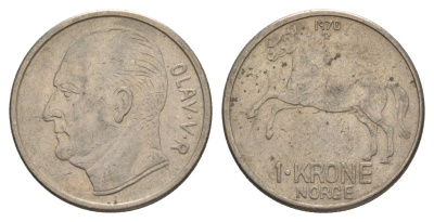 Норвегия 1 крона 1970 Улаф V (1957-1991) KM 409 медно-никель 4635-653
