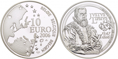 Бельгия 10 евро 2006 400 лет со дня смерти Юста Липсия (1547-1606), философа, филолога, последователя Сенеки KM 255 серебро PROOF 11-153-45