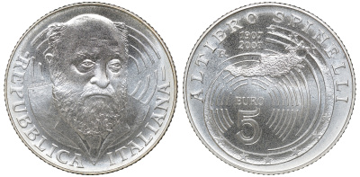 Италия 5 евро 2007 100 лет со дня рождения Альтьери Спинелли KM 293 серебро UNC 6-5-1-31