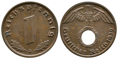 Германия 1 рейхспфенниг 1939 A KM 89, J. 361 бронза    220-369