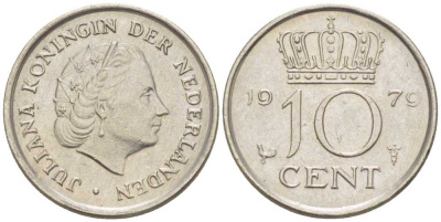 НИДЕРЛАНДЫ 10 ЦЕНТОВ 1979 ЮЛИАНА (1948-1980) KM 182 никель 211-1244