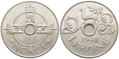 Норвегия 1 крона 1998 Харальд V (1992- ) KM 462 медно-никель 113-233