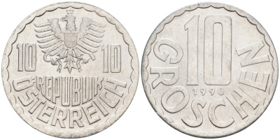 Австрия 10 грошей 1990 KM 2878 алюминий 4575-425