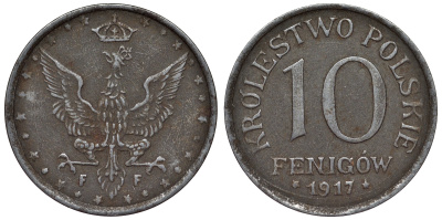 Польша 10 фенигов 1917 FF, германская оккупация, регенство Y 6 железо 4119-434