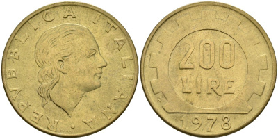 Италия 200 лир 1978 R, шестерня KM 105 алюминиевая бронза 4171-941