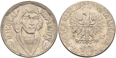 Польша 10 злотых 1967 Николай Коперник Y 51a медно-никель 215-643