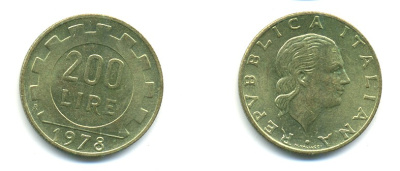 Италия 200 лир 1978 R, шестерня KM 105 алюминиевая бронза 80-1252