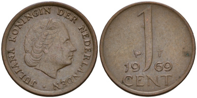 Нидерланды 1 цент 1969 Юлиана (1949-1980) haan KM 180 бронза    4598-252