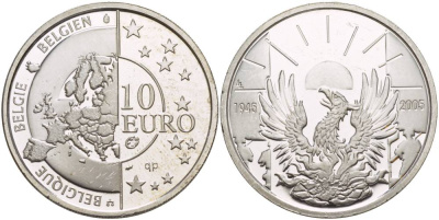 Бельгия 10 евро 2005 60 лет освобождения от фашизма KM 252 серебро PROOF 1087-7-15