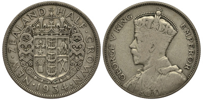 Новая Зеландия 1/2 кроны 1934 Георг V (1910-1936) KM 5 серебро 272-734