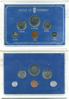 Норвегия набор из 6 монет 1980 Улаф V, в пластике KM MS 35 UNC 06-081-4