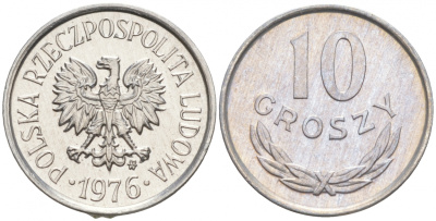 ПОЛЬША 10 ГРОШЕЙ 1976 MW KM АА47 алюминий UNC 99-849