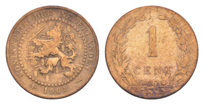 Нидерланды 1 цент 1901 Вильгельмина (1890-1948) KM 130 бронза 72-1116