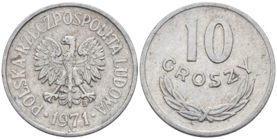 Польша 10 грошей 1971 MW KM АА47, Parchimowicz 206j алюминий 4564-1054