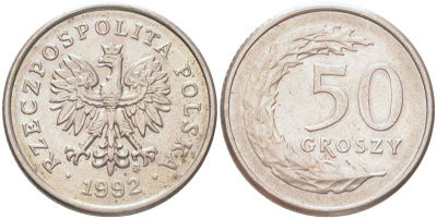 Польша 50 грошей 1992 Y 281 медно-никель UNC 4614-652