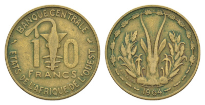 Западная Африка (BCEAO) 10 франков 1964 Центральный банк государств Западной Африки KM 1a медь алюминий никель 4642-226